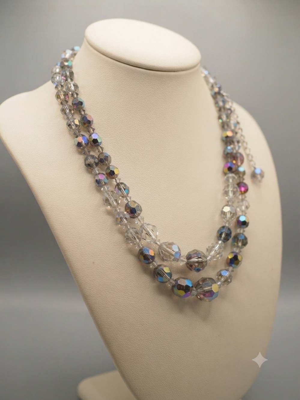 Aurora Crystal Bead Double Strand Necklace - Clear Iridescent